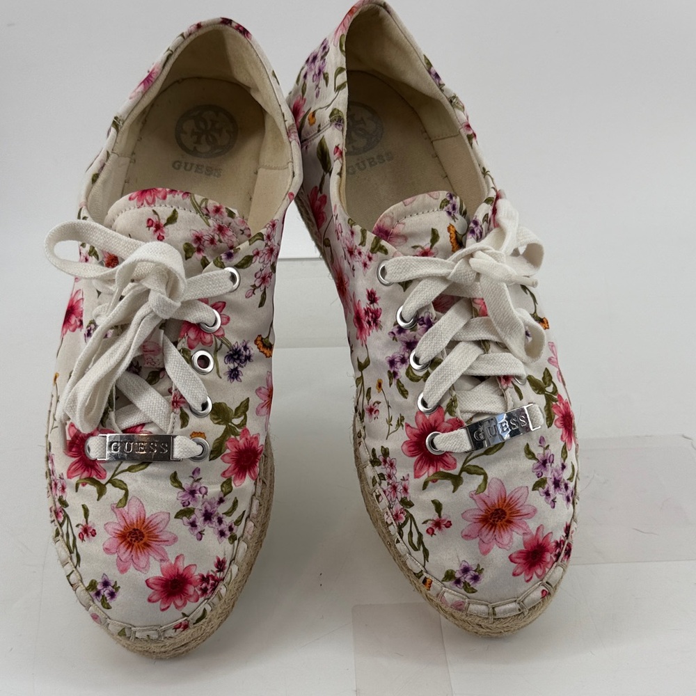 GUESS Floral Espadrilles - White and Pink